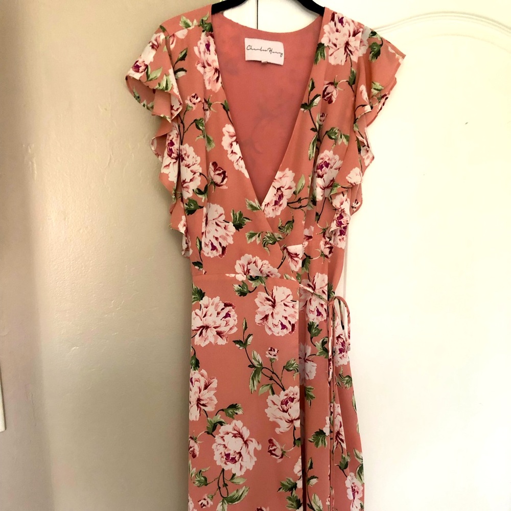 Pink floral wrap dress